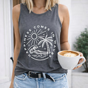 Loose-fitting Basic Women's Color Cotton Tank Top in Gray