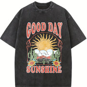 Good Day Sunshine Boho Vintage Washed T-Shirt in Black