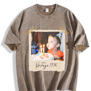 Custom Photo and Year Vintage Washed T-Shirt in Brown
