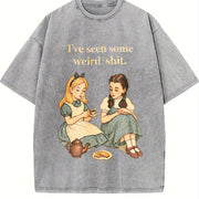 Retro Quote Weird Humor Pullover Vintage Washed T-Shirt in Gray