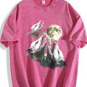 Opossum Howling to Moon 90s Vintage Washed T-Shirt in Red