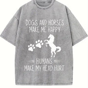 Dog Lovers & Horse Enthusiasts Vintage Washed T-Shirt in Gray