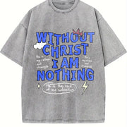 Premium Boxy Christian Faith Letter White for All Seasons Vintage Washed T-Shirt in Gray