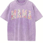 Boho Floral Mama Mothers Day Vintage Washed T-Shirt in Purple