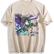 Anime X Dragon Halftone Vintage Washed T-Shirt in Beige