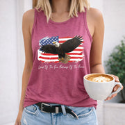 Land of the Free Because of the Brave Patriotic Eagle Women's Color Cotton Tank Top in Red