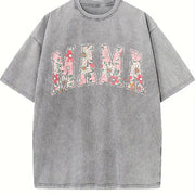 Boho Floral Mama Mothers Day Vintage Washed T-Shirt in Gray