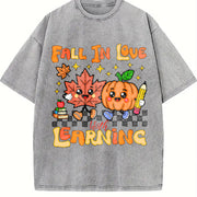 Retro Teacher Fall Vintage Washed T-Shirt in Gray