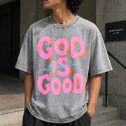 GOD IS GOOD All the Time Vintage Washed T-Shirt in Gray