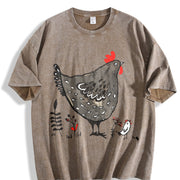 Chicken & Eggplant Short-sleeve Vintage Washed T-Shirt in Brown