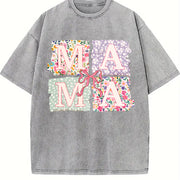 Coquette Bow Mama Floral Mom Vintage Washed T-Shirt in Gray