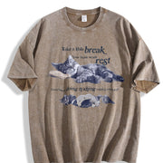 Y2k Relaxing Cat Lover Vintage Washed T-Shirt in Brown