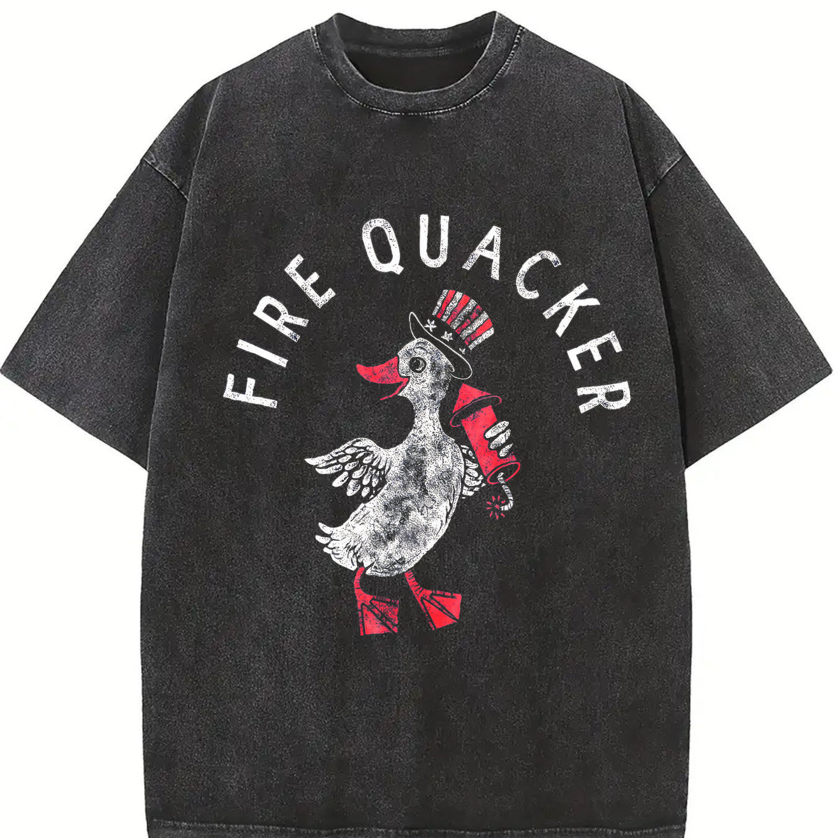 Fire Quacker Sarcastic Fourth of July Party Duck Fireworks Vintage Washed T-Shirt in Black