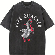 Fire Quacker Sarcastic Fourth of July Party Duck Fireworks Vintage Washed T-Shirt in Black