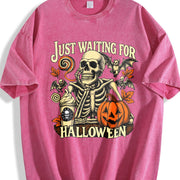 Just Waiting for Halloween Vintage Washed T-Shirt in Red