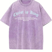 Sleeveless Tank Christ Is King Letter Distressed Vest Vintage Washed T-Shirt in Purple