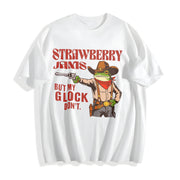 Strawberry Jams but My Glock Don't Frog Meme Western Cotton T-Shirt in White