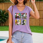 Sleeveless Tank with Villain Character Collage Women's Color Cotton Tank Top in Purple