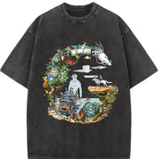 Studio Ghibli Anime Underwear vintage washed oversized T-shirt in Black