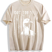 Unhinged Goose Got Too Silly Jail Meme Boxy DTG Vintage Washed T-Shirt in Beige