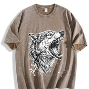 Wolf 90s Retro ® Grunge Howling Wolf Y2k Vintage Washed T-Shirt in Brown