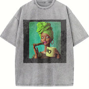 No Coffee Glam Doll Vintage Washed T-Shirt in Gray