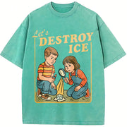 Let’s Destroy ICE Retro Protest Satirical vintage washed oversized T-shirt in Blue