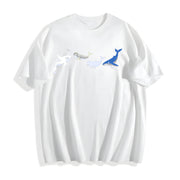 Marine Life Embroidered Cotton T-Shirt in White