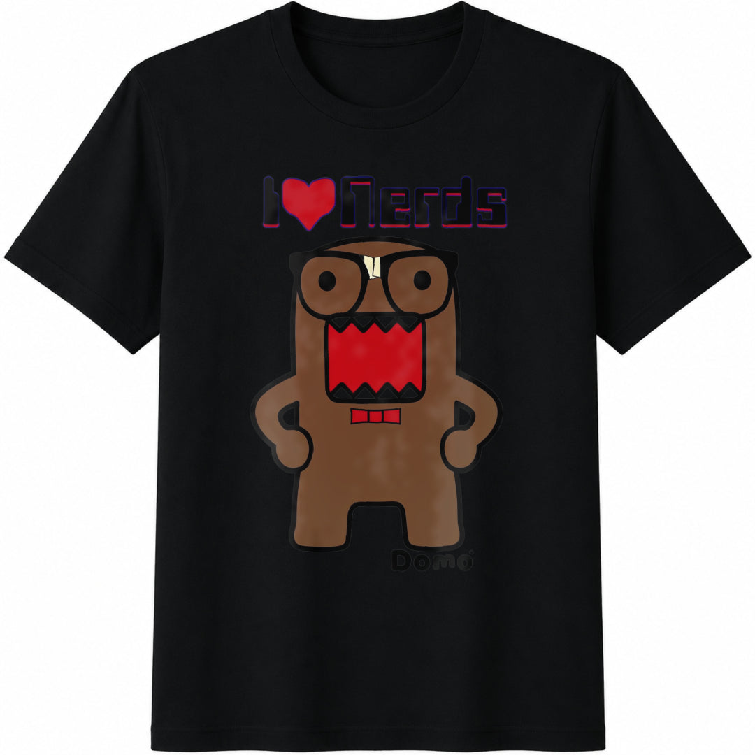 180gsm I Love Nerd Domo Cute Anime Knit Otaku Fan Cotton T-Shirt in Black