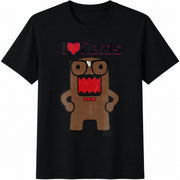 180gsm I Love Nerd Domo Cute Anime Knit Otaku Fan Cotton T-Shirt in Black
