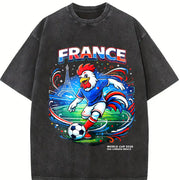 France Rooster Eiffel Tower Football Sleeveless Tank Vintage Washed T-Shirt in Black