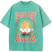 Good Day Sunshine Boho Vintage Washed T-Shirt in Blue
