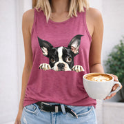 Peeking Boston Terrier Women's Color Cotton Tank Top in Red