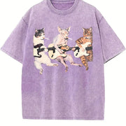 Rock Band Cats Retro Guitar Cat Vintage Washed T-Shirt in Purple