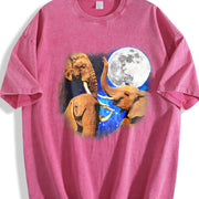 Three Elephants Moon 90s Vintage Washed T-Shirt in Red