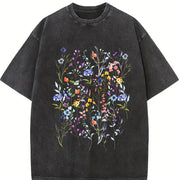 Pressed Flowers Vintage Washed T-Shirt in Black
