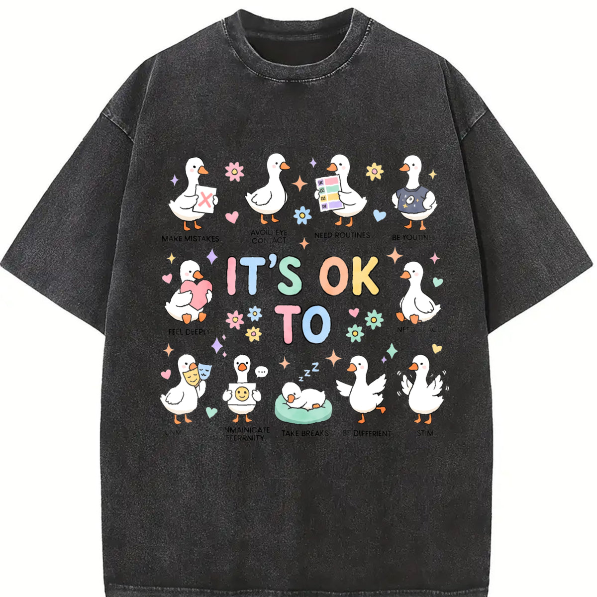 It’s OK to Be Different Kids Vintage Washed T-Shirt in Black