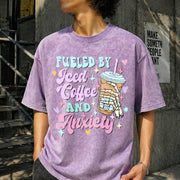 Fueled by Iced Coffee and Anxiety Coffee Lover Vintage Washed T-Shirt in Purple