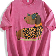 Ladies' Leopard Dog Vintage Washed T-Shirt in Red