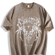Distressed Skull and Crossbones Vintage Washed T-Shirt in Brown
