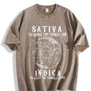 Sativa To Change The Things I Can Indica Cannabis Weed vintage washed oversized T-shirt in Brown