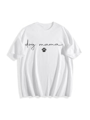 Dog Mama Paw Dog Mom Cotton T-Shirt in White