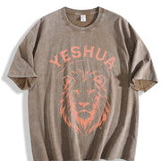 Yeshua Lion of Judah Revelation 5:5 Christian Vintage Washed T-Shirt in Brown