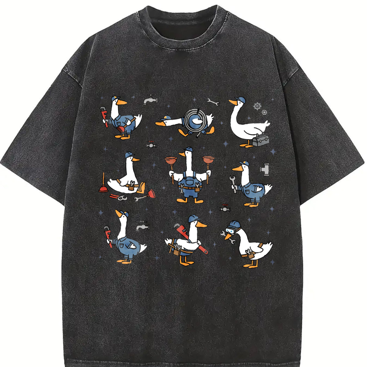 Silly Goose Plumber Vintage Washed T-Shirt in Black