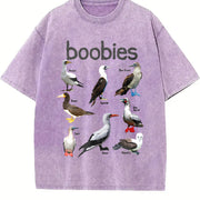Boobies 90s Bird Retro Y2K Birdwatching Vintage Washed T-Shirt in Purple
