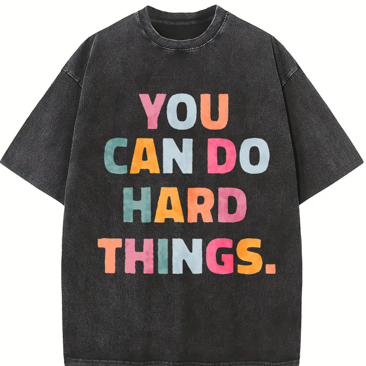 Loose- Basic Fashionable Short-sleeve Vintage Washed T-Shirt in Black