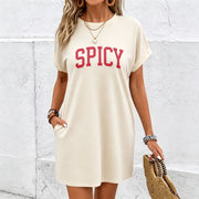 Off-shoulder Loose Long Dress with Pockets Cotton T-Shirt in White
