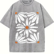 Boho Daisy Botanical Knit vintage washed oversized T-shirt in Gray