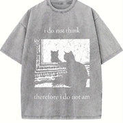 Black Cat 1pc Water Vintage Washed T-Shirt in Gray