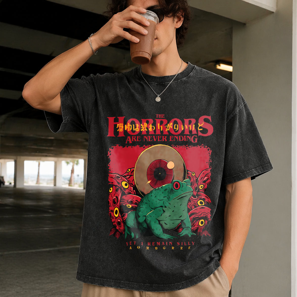 Horrors Are Never Ending Vintage Washed T-Shirt in Black